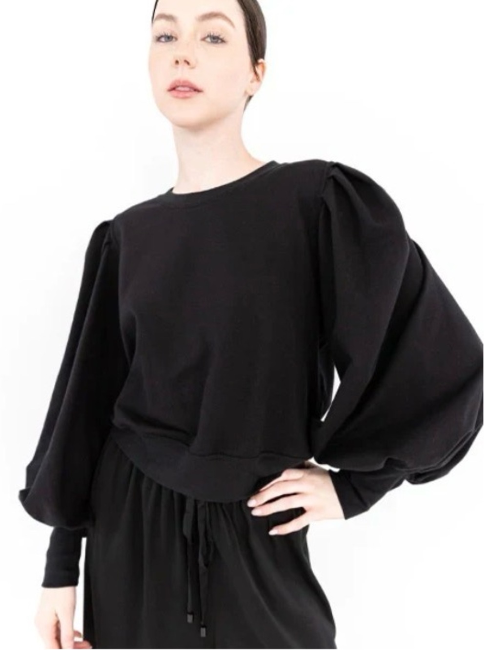 Brittany Fuson Piper Puff Sleeve Black Sweatshirt